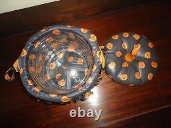 Lot of 3 Longaberger Pumpkin Basket Set with Lids & Two Tie Ons