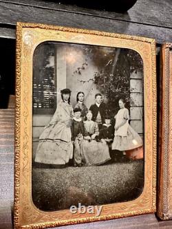 Lot of TWO 1/4 Ambrotype Photos 1850s Group Women Men Outdoor Tinted Color