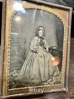 Lot of TWO 1/4 Ambrotype Photos 1850s Group Women Men Outdoor Tinted Color