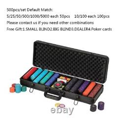 Luxury Ceramic Poker Chips Set Texas Hold'em 500PCS with Aluminum Case Casino