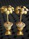 Mid Century Mod Two's Company Solid Brass Palm Tree Candlestick Set -rare Mint