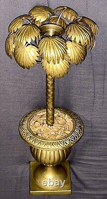 MID CENTURY MOD Two's Company SOLID BRASS PALM TREE CANDLESTICK SET -RARE MINT