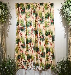 MID Century Tropical Exotica Barkcloth Drapery Curtains, Set Of 4/two Pairs