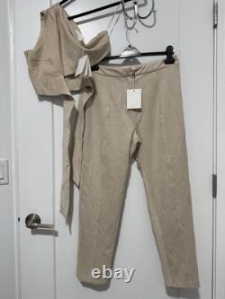MISHA Collection Dana Suede Top & Panette Pants Set in Buff, Size US 8, NWT