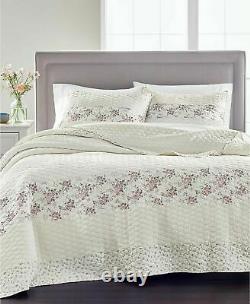 Martha Stewart Collection Textured Floral Stripe KING Quilt & Two Std Pillowsham