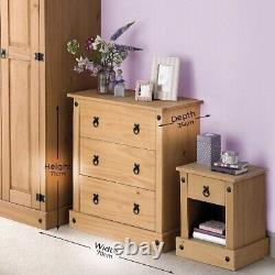 Mexican Solid Pine 3 / 4 Piece Bedroom Furniture Set Wardrobe Drawer Chest Table