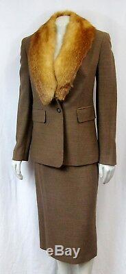 Michael Kors Collection Suit Two piece Set Jacket Fox Fur Collar Skirt 4 Wool