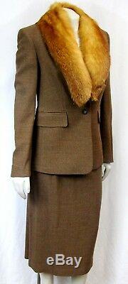 Michael Kors Collection Suit Two piece Set Jacket Fox Fur Collar Skirt 4 Wool