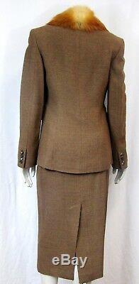 Michael Kors Collection Suit Two piece Set Jacket Fox Fur Collar Skirt 4 Wool