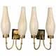 Mid-century Modern Set Of Two Brass And Murano Glass Wall Sconces, Circa 1950