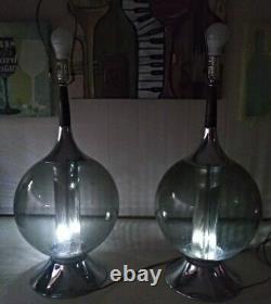 Mid Century Modern Smoked Glass Chrome Ball Lamp Set Of Two Dual Bulb NICE