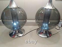 Mid Century Modern Smoked Glass Chrome Ball Lamp Set Of Two Dual Bulb NICE