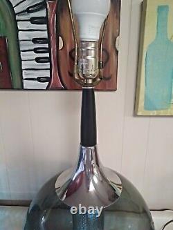 Mid Century Modern Smoked Glass Chrome Ball Lamp Set Of Two Dual Bulb NICE