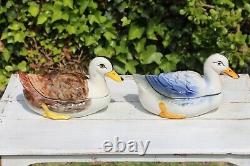 Mid-Century Set of Two Portuguese Majolica Earthenware Duck Tureens