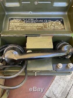 Millitary Telephone Set J YA7815 Set Of Two And Cable Working