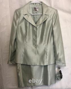 NEW Collections Le Suit Sage Green Dupioni Designer Suit Sz 8 NWT Skirt Jacket