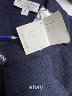 NEW St. John Collection By Marie Gray Two Piece Set Pant Suit Navy Blue Pockets