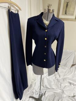 NEW St. John Collection By Marie Gray Two Piece Set Pant Suit Navy Blue Pockets