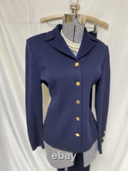 NEW St. John Collection By Marie Gray Two Piece Set Pant Suit Navy Blue Pockets