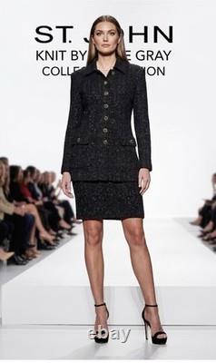 NEW St. John Collection Marie Gray 6 Two Piece Set Skirt Suit Gold Tone Sparkle