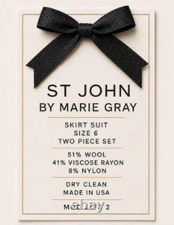 NEW St. John Collection Marie Gray 6 Two Piece Set Skirt Suit Gold Tone Sparkle