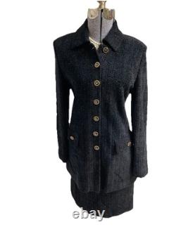 NEW St. John Collection Marie Gray 6 Two Piece Set Skirt Suit Gold Tone Sparkle