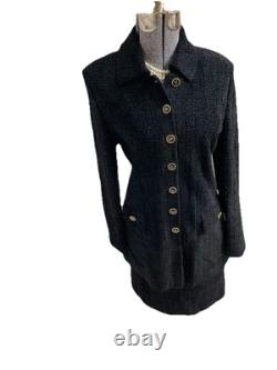 NEW St. John Collection Marie Gray 6 Two Piece Set Skirt Suit Gold Tone Sparkle