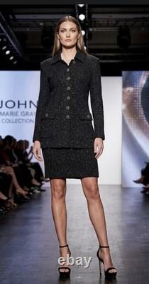 NEW St. John Collection Marie Gray 6 Two Piece Set Skirt Suit Gold Tone Sparkle