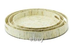 NEW Tozai Two's Company 3 PC SET Lamina Gallery Trays Herringbone Round Pearl