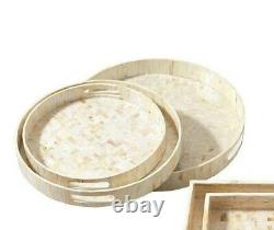 NEW Tozai Two's Company 3 PC SET Lamina Gallery Trays Herringbone Round Pearl