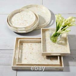 NEW Tozai Two's Company 3 PC SET Lamina Gallery Trays Herringbone Round Pearl