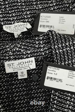 NWT St John Collection 2Pc Skirt Suit sz 12/6 Black & White Jacket & Skirt Set