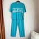 Nwt St. John Collection Knit Set Top & Pants Turquoise White Nautical Wool S/6
