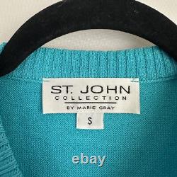 NWT St. John Collection Knit Set Top & Pants Turquoise White Nautical Wool S/6
