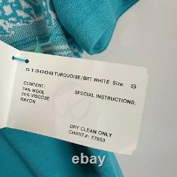 NWT St. John Collection Knit Set Top & Pants Turquoise White Nautical Wool S/6