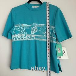 NWT St. John Collection Knit Set Top & Pants Turquoise White Nautical Wool S/6