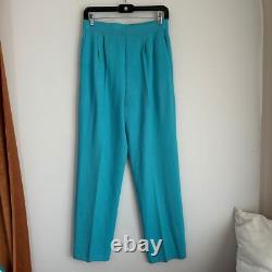 NWT St. John Collection Knit Set Top & Pants Turquoise White Nautical Wool S/6