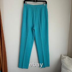 NWT St. John Collection Knit Set Top & Pants Turquoise White Nautical Wool S/6