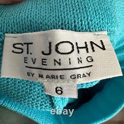 NWT St. John Collection Knit Set Top & Pants Turquoise White Nautical Wool S/6