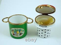 New French Limoges Box Two Piece Set Spaghetti Pasta Pot w Painted Vegetables