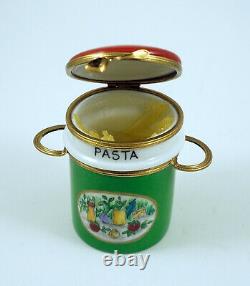 New French Limoges Box Two Piece Set Spaghetti Pasta Pot w Painted Vegetables