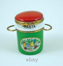 New French Limoges Box Two Piece Set Spaghetti Pasta Pot w Painted Vegetables