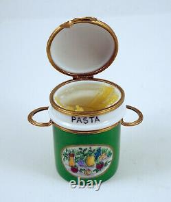 New French Limoges Box Two Piece Set Spaghetti Pasta Pot w Painted Vegetables