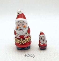 New French Limoges Trinket Box Nesting Santa Set of Two Limoges Box & Figurine