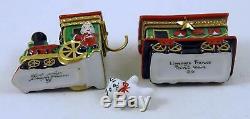 New French Limoges Trinket Box Santa's Christmas Train Set of Two Locomotive