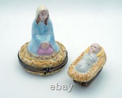 New French Limoges Trinket Box Set of Two Christmas Nativity- Baby Jesus & Mary