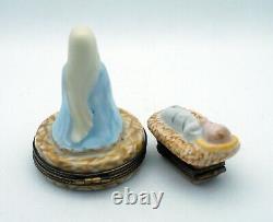 New French Limoges Trinket Box Set of Two Christmas Nativity- Baby Jesus & Mary