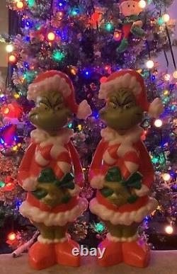 New Gemmy 24 Grinch Lighted Blow Mold Yard Decor Santa Candy Cane Set Of TWO