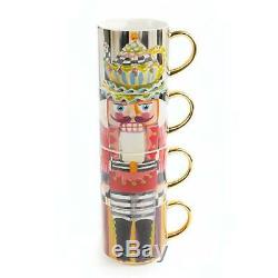 New Mackenzie Childs Two Sets of 4 Different Nutcracker Mug Towers 8 Total Mugs