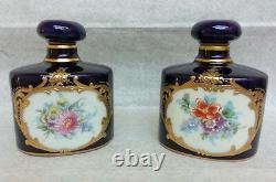 Nice 1940 Blue Cobalt Porcelain Three Pieces Vanity Set Box And Two Bottles
